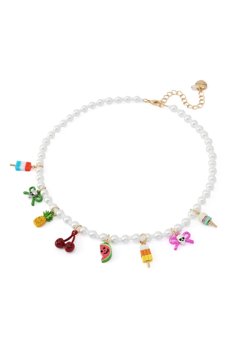 Betsey Johnson Summerween Charm Frontal Necklace, Alternate, color, Pearl