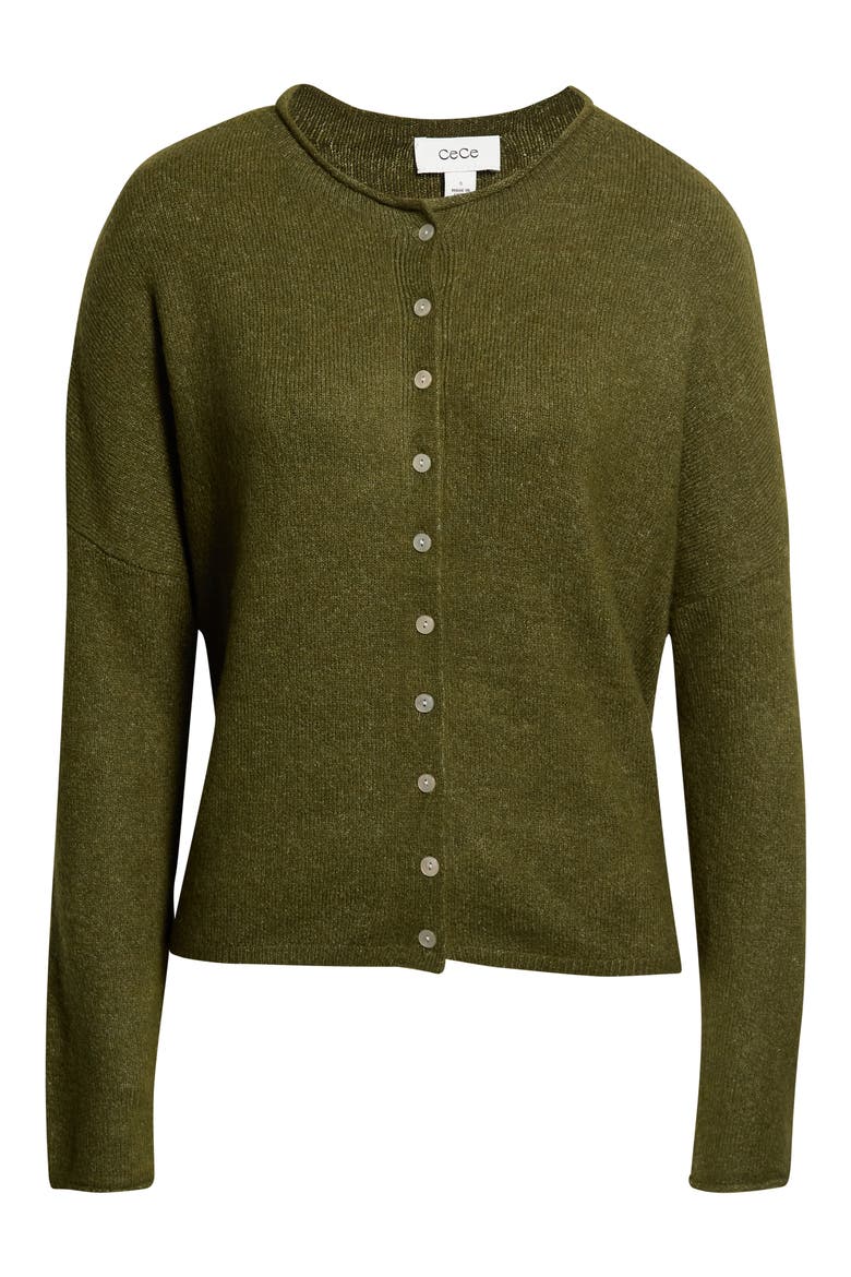 Roll Collar Cardigan, Alternate, color, GRECIAN OLIVE