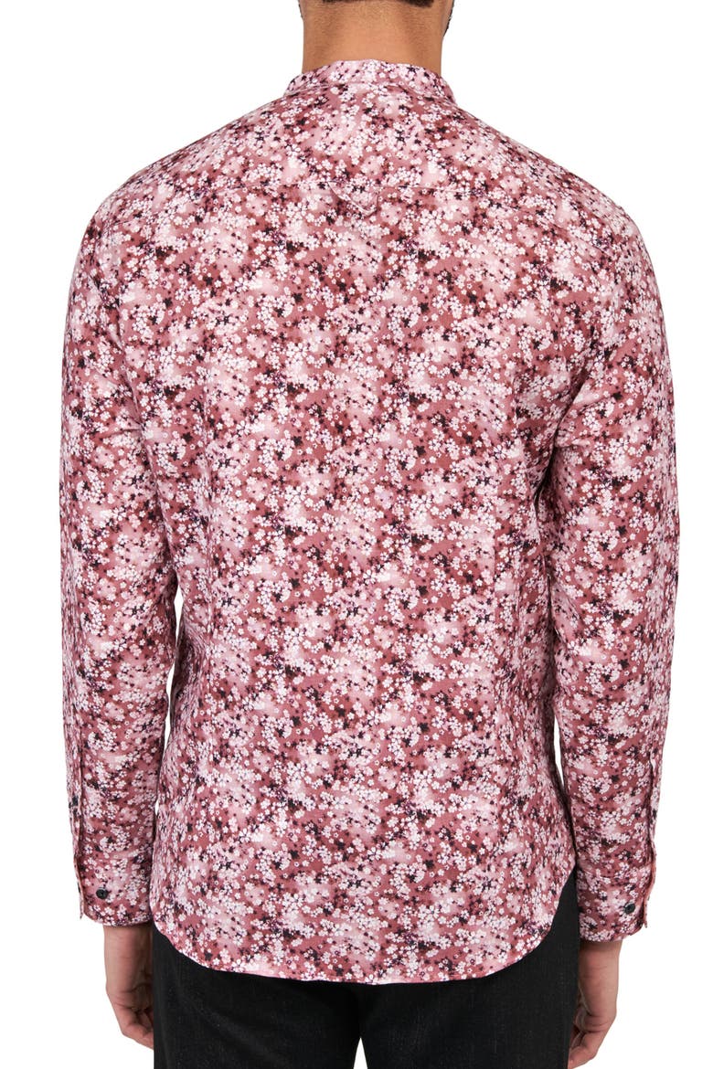 Poplar Cherry Blossom Mandarin Collar Long Sleeve Linen & Cotton Shirt, Alternate, color, PINK