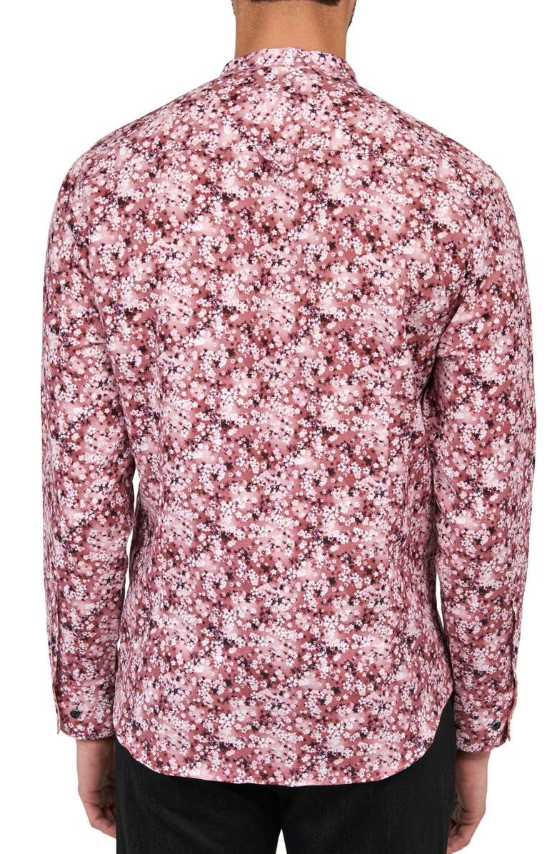 Brooklyn Brigade Poplar Cherry Blossom Mandarin Collar Long Sleeve Linen & Cotton Shirt, Alternate, color, Pink