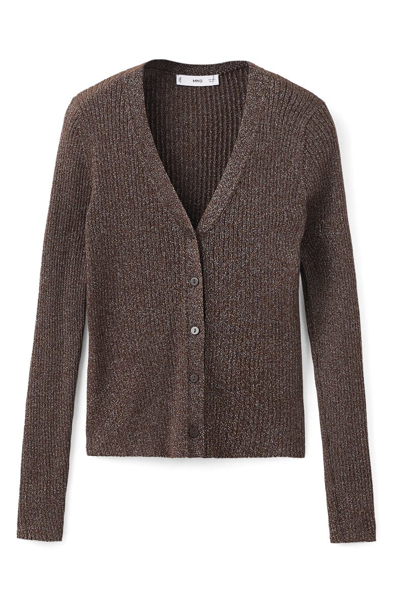 MANGO Metallic Rib Cardigan, Alternate, color, Chocolate
