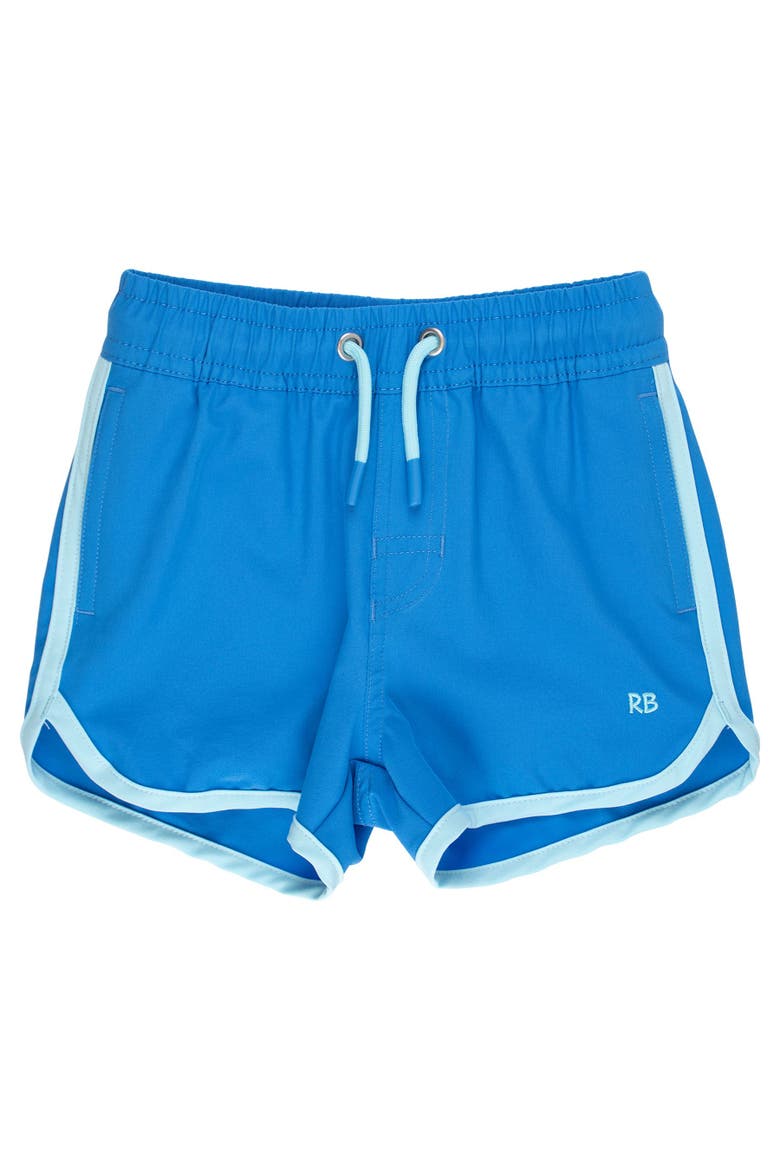 UPF50+ Sun Protected Stretch Dolphin Hem Swim Trunks, Main, color, Sonic Blue