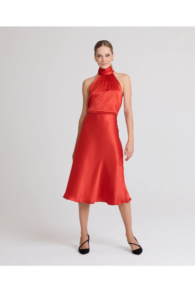 Beatrice Silk Satin Midi Slip Skirt, Main, color, Red