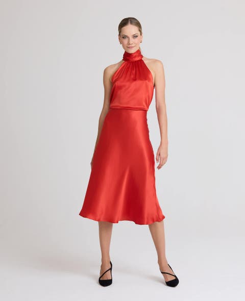 Beatrice Silk Satin Midi Slip Skirt