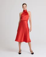 Really Wild Clothing Beatrice Silk Satin Midi Slip Skirt