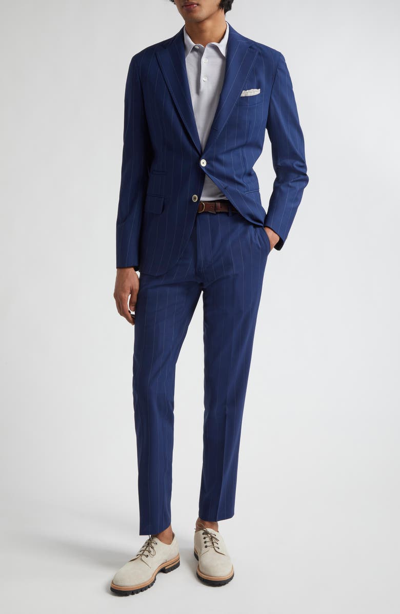 Eleventy Pinstripe Stretch Wool Blend Suit, Main, color, Blue