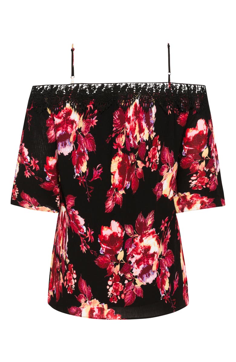 City Chic Monet Black Rose Cold Shoulder Blouse, Alternate, color, Monet Rose