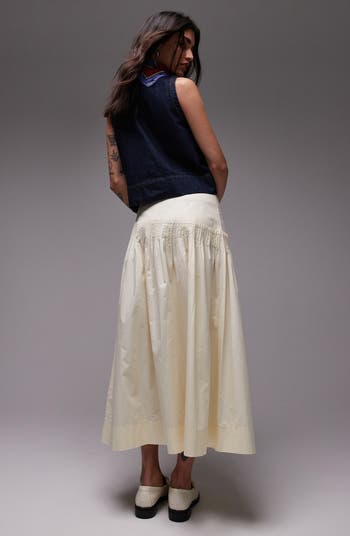 Pintuck Cotton Poplin Maxi Skirt