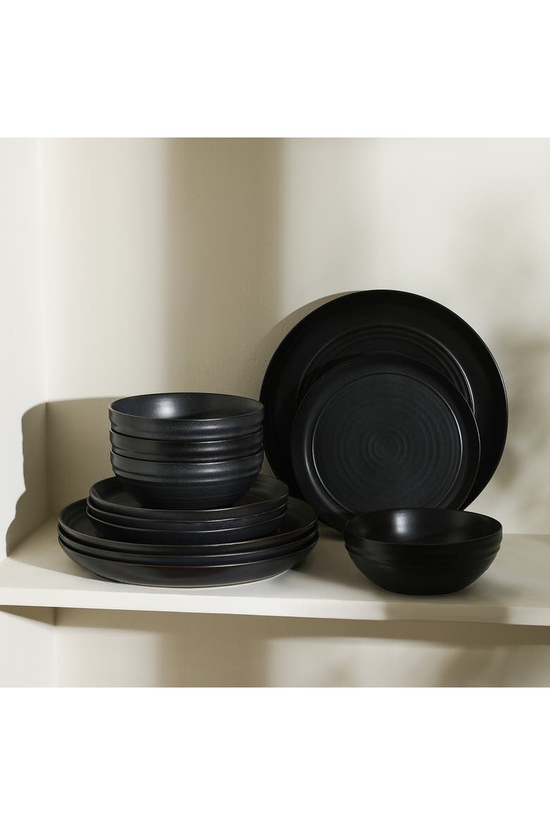 Elio Stoneware 24-Piece Dinnerware Set, Alternate, color, Black
