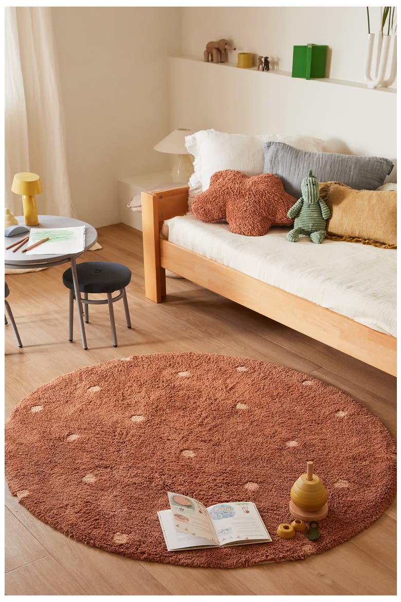 Kids' Wasahable Round Dot Play Rug, Alternate, color, CHESTNUT ROSE