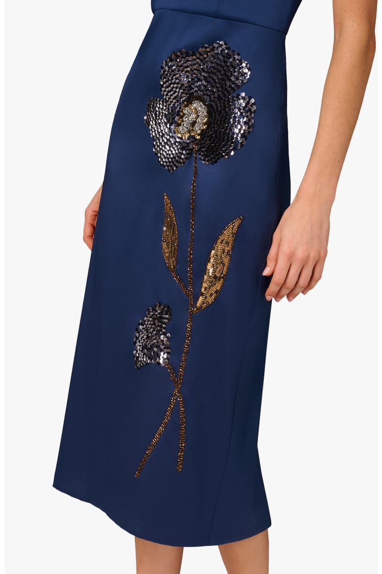 Beaded V-Neck Midi Dress, Alternate, color, NAVY