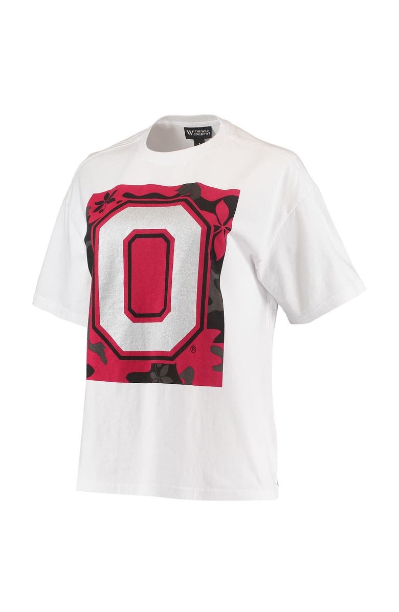 THE WILD COLLECTIVE Women's The Wild Collective White Ohio State Buckeyes Camo Boxy Graphic T-Shirt, Alternate, color, White