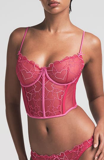 SKIMS Embroidered Tulle Crop Corset | Nordstrom