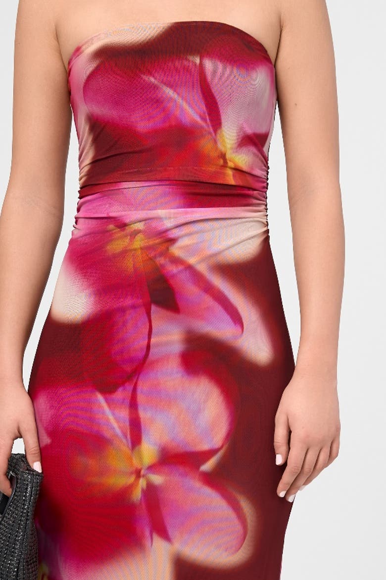 Isola Strapless Mesh Maxi Dress, Alternate, color, Dark Red