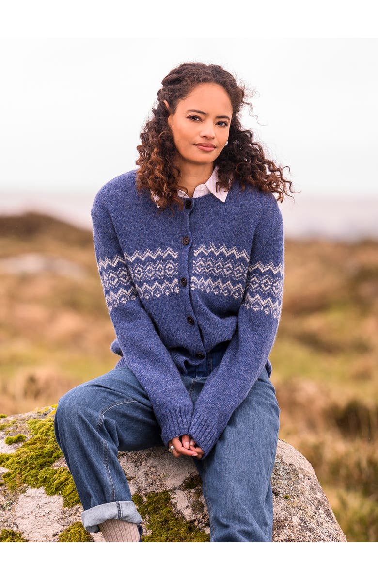 Celtic & Co. FAIR ISLE CREW NECK CARDIGAN, Alternate, color, Indigo