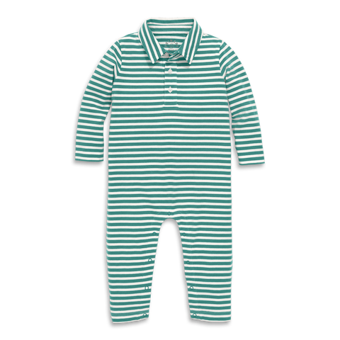 Baby Long Sleeve Polo Romper In Mini Stripe