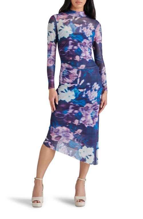 Steve Madden Blare Floral Long Sleeve Mesh Midi Dress In Midnight