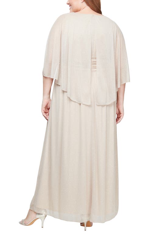 Sl Fashions Glitter Capelet Chiffon Gown In Champagne