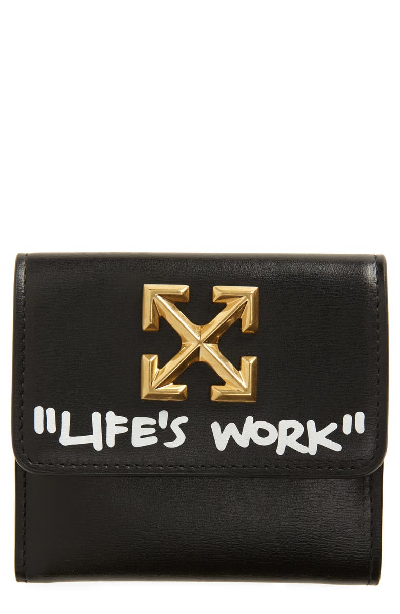 Off-White Jitney Life's Work Quote Leather French Wallet, Main, color,
