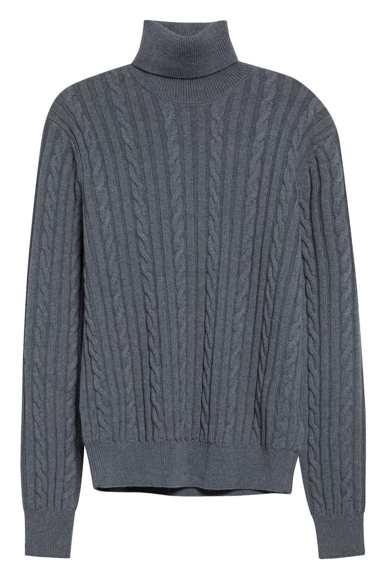 Cable Knit Virgin Wool Turtleneck Sweater, Main, color, GREY