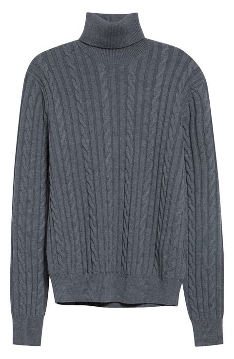 Cable Knit Virgin Wool Turtleneck Sweater
