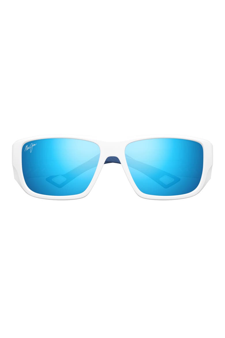 Keha 63mm Oversize Polarized Rectangular Sunglasses, Main, color, WHITE/ BLUE HAWAII
