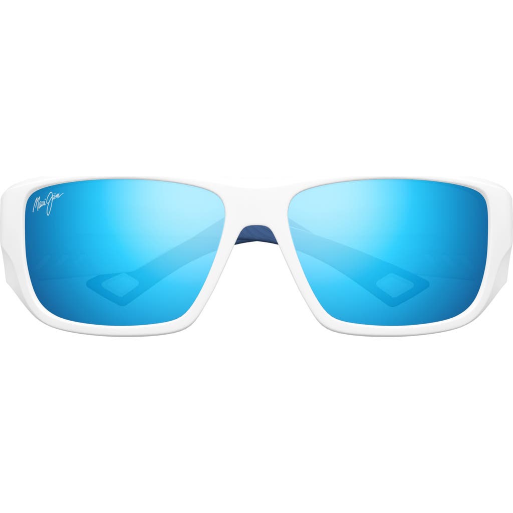 Maui Jim Keha 63mm Oversize Polarized Rectangular Sunglasses In White/blue Hawaii