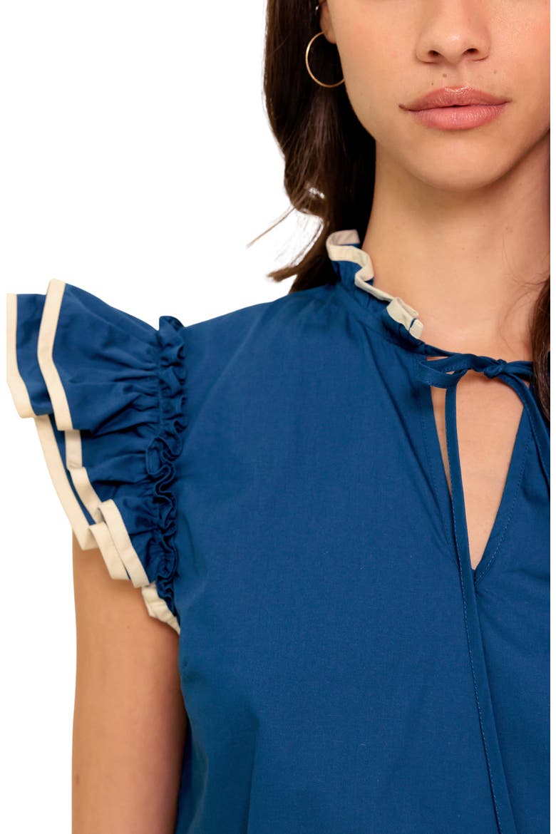 Flutter Sleeve Top, Alternate, color, NAVY/ IVORY