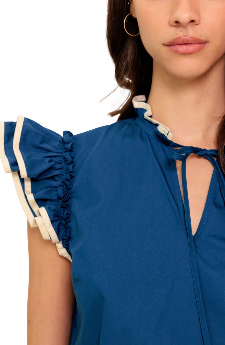 FLYING TOMATO Flutter Sleeve Top, Alternate, color, Navy/ Ivory