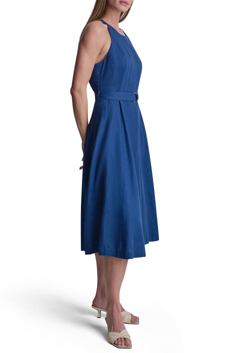 DKNY Belted Linen Blend Midi Dress, Alternate, color, Admiral
