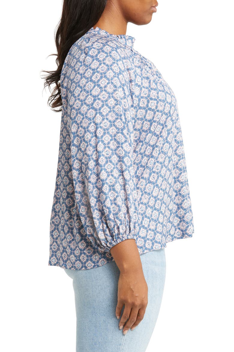 Floral Print Split Neck Shirt, Alternate, color, BLUE ENSIGN- PINK LUNA GEO