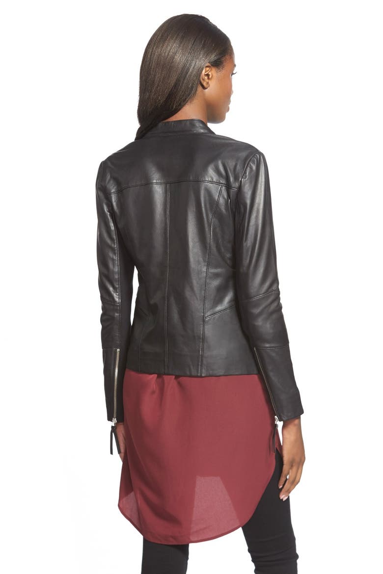 Zip Sleeve Leather Jacket, Alternate, color, BLACK