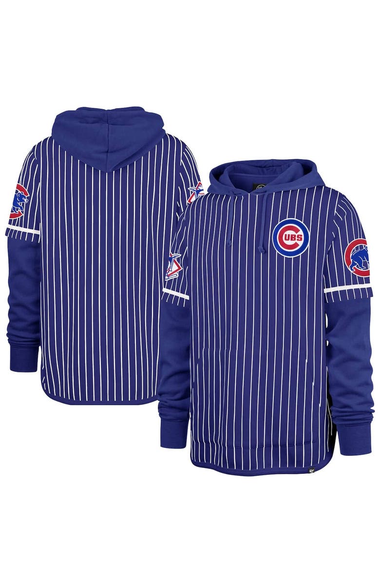 '47 Men's '47 Royal Chicago Cubs Pinstripe Double Header Pullover Hoodie, Alternate, color, Royal