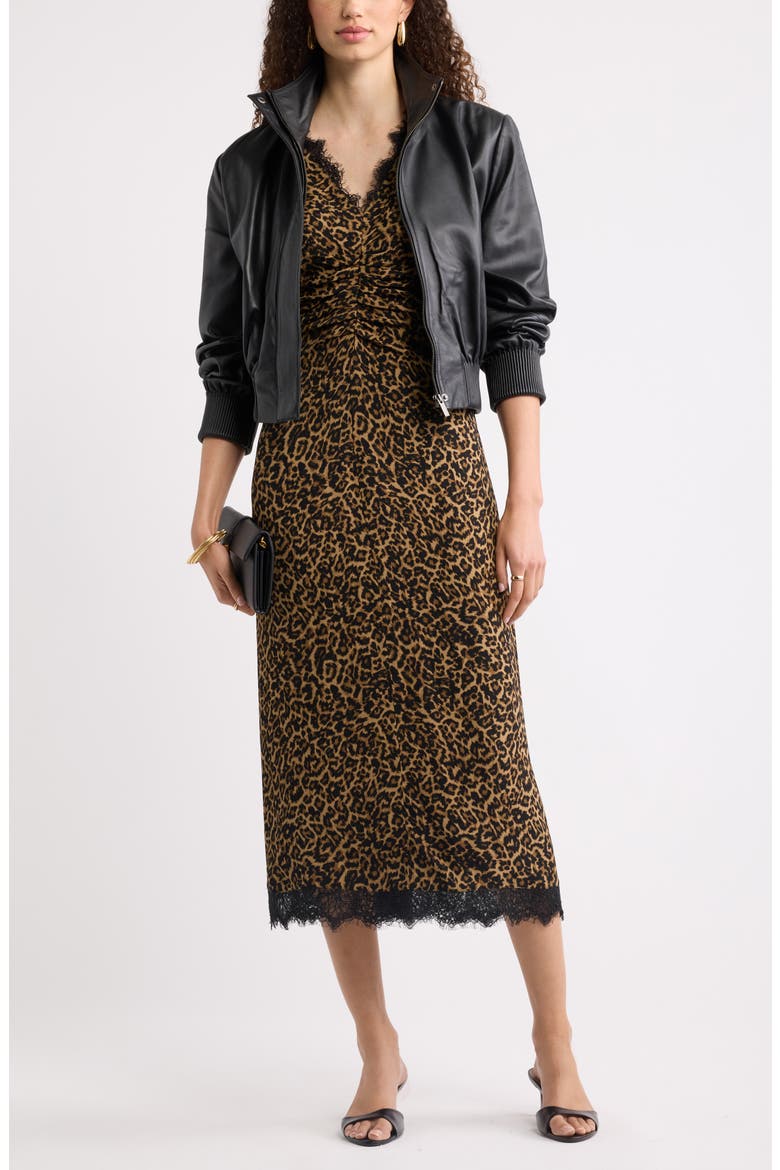 Lace Trim Leopard Print Midi Dress, Alternate, color, TAN- BLACK LEONE LEOPARD