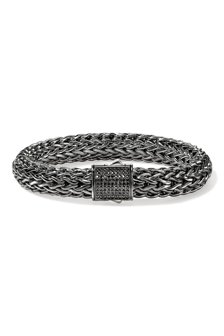 Icon Bracelet, Sterling Silver, Pavé, 10.5mm, Main, color, DARKENED SILVER/BLACK SAPPHIRE