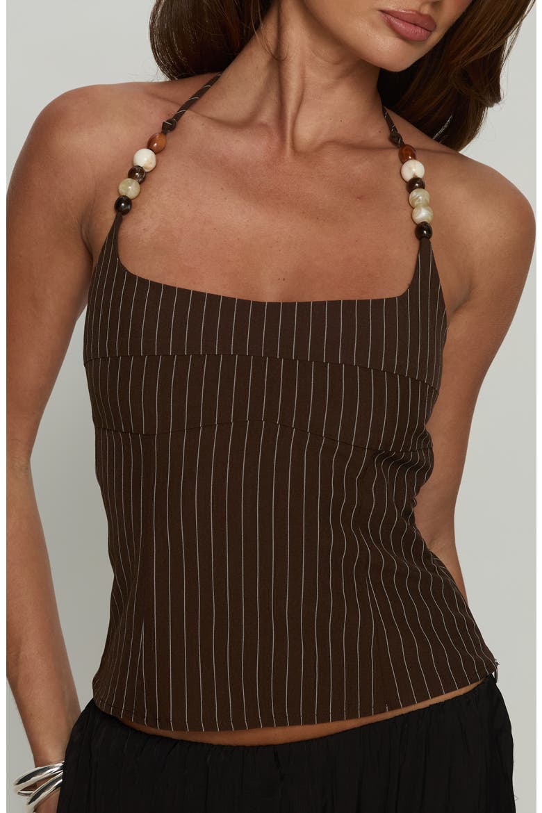 Cherise Bead Detail Halter Top, Alternate, color, BROWN PINSTRIPE