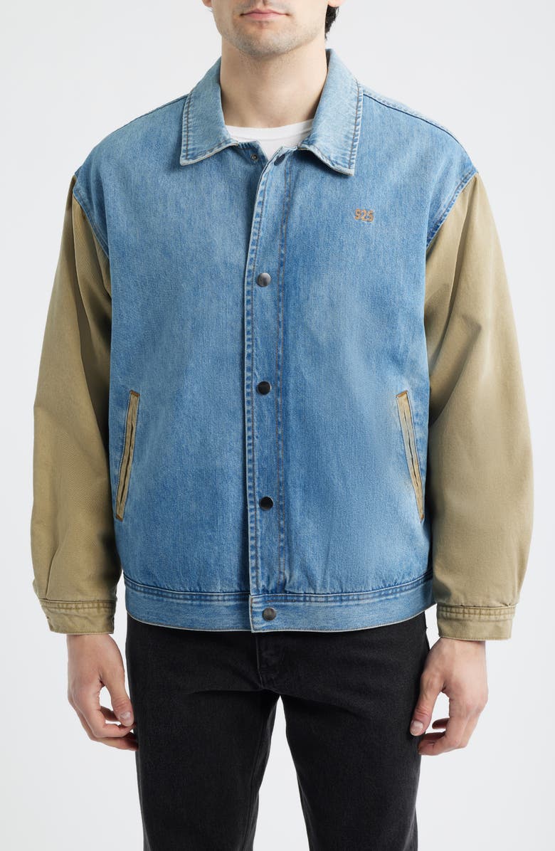 925 Originals Bleachers Varsity Jacket, Alternate, color, Washed Denim/ Cream