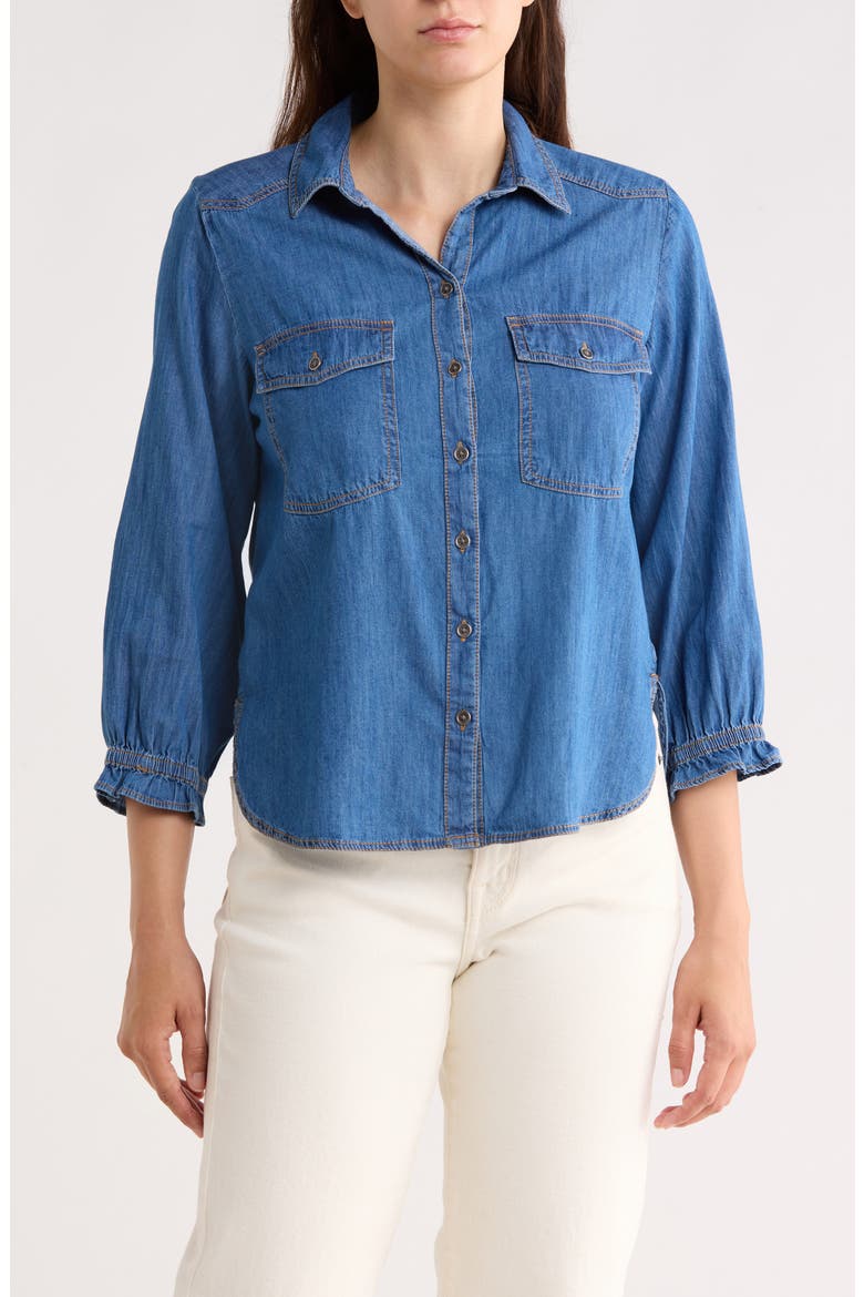 Puff Sleeve Denim Button-Up Shirt, Main, color, MEDIUM WASH