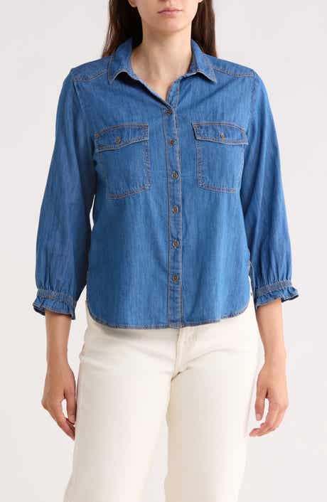 Trove New York Puff Sleeve Denim Button-Up Shirt