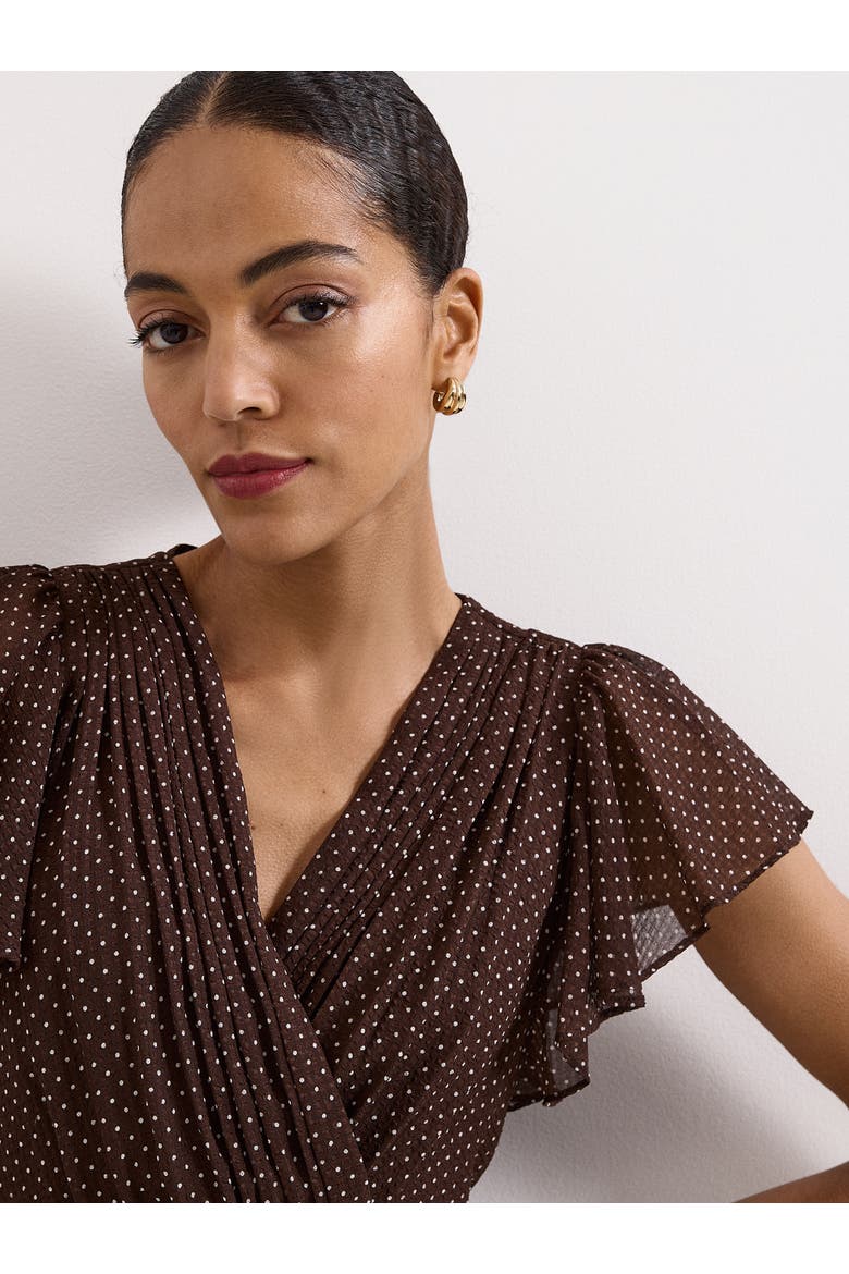 Louisa V-Neck Pleated Wrap Dress, Alternate, color, Brown