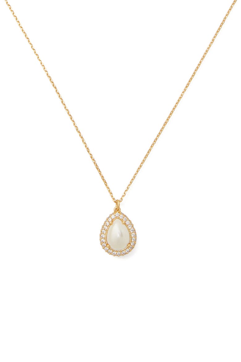 imitation pearl pavé halo mini pedant necklace, Main, color, CREAM/ GOLD