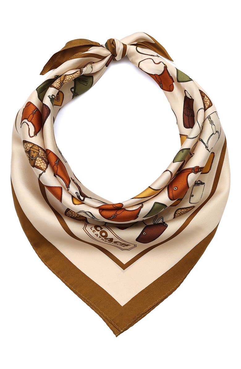 COACH Originals Print Silk Square Scarf, Alternate, color, Ochre/ Maple