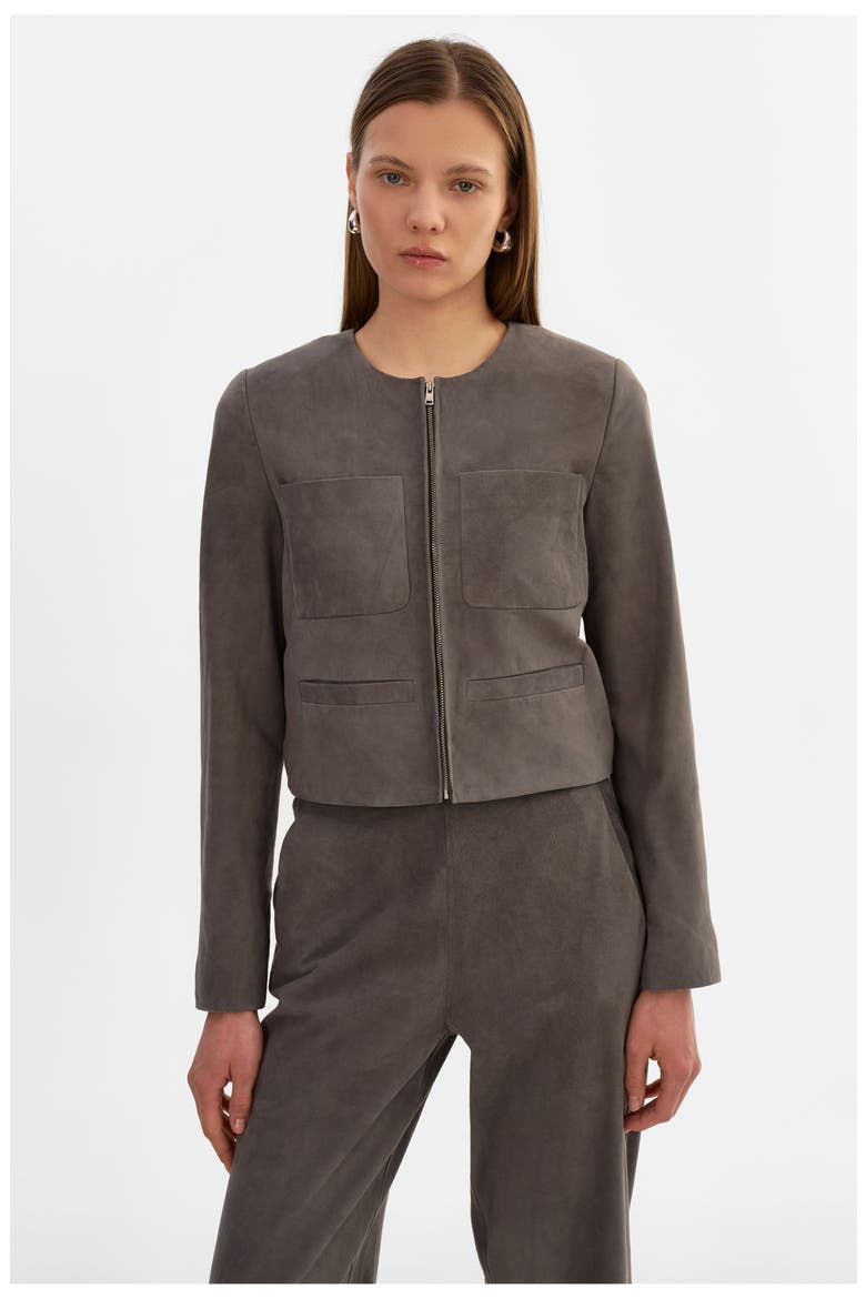 Linette S | Suede Jacket, Main, color, Streel Grey