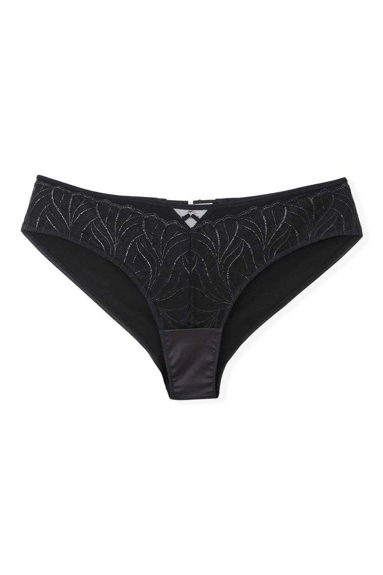 Envolee Lace & Satin Hipster Panties, Alternate, color, BLACK
