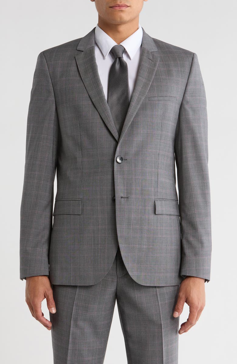 HUGO Arti Plaid Wool Sport Coat, Main, color, Open Grey