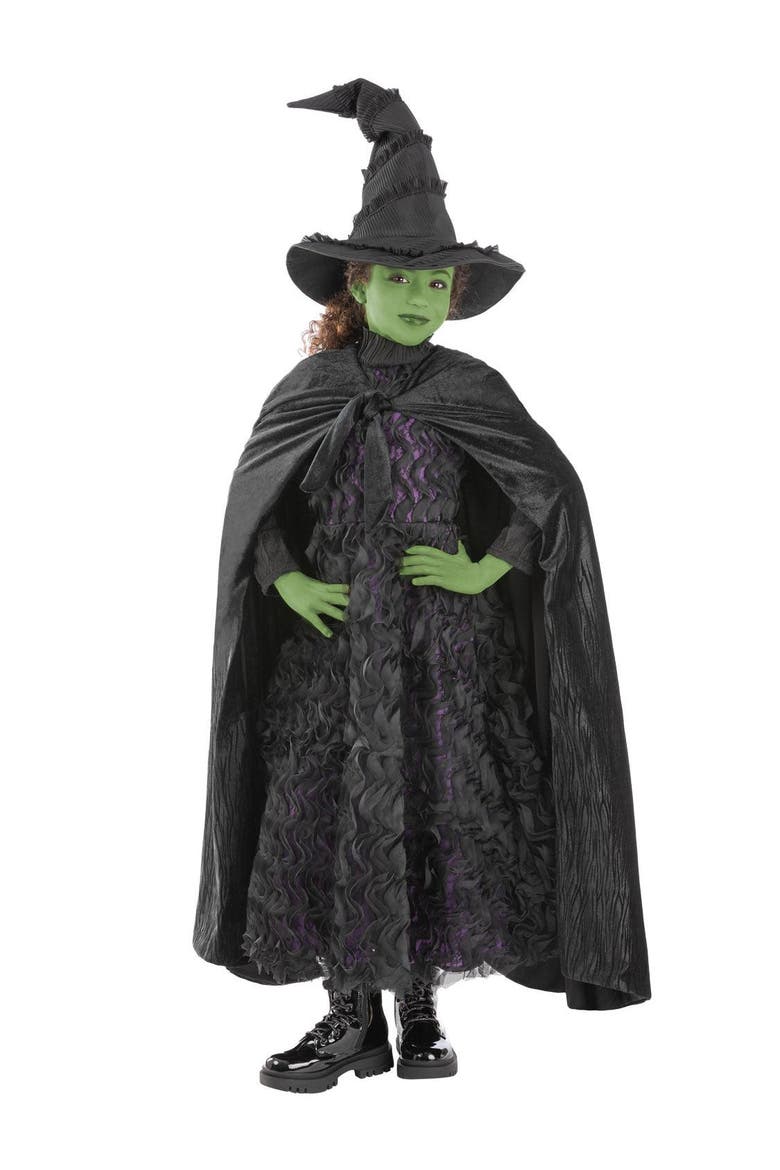 Wicked Deluxe Elphaba Girls Costume, Alternate, color, Black