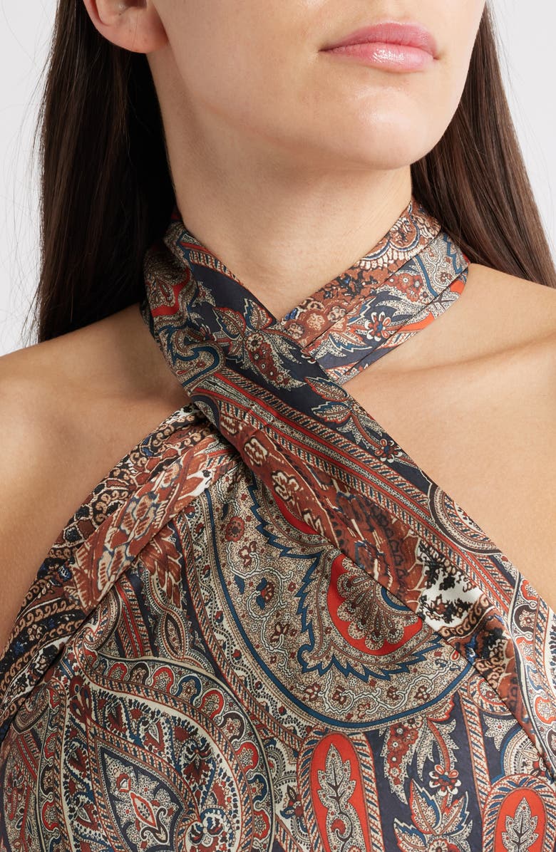 Lauren Ralph Lauren Paisley Charmeuse Halter Cocktail Dress, Alternate, color, Cream Multi