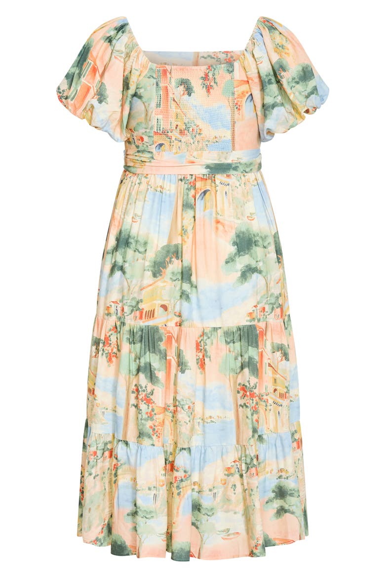 Laurena Floral Puff Sleeve Tie Belt Sundress, Alternate, color, SARDINIA