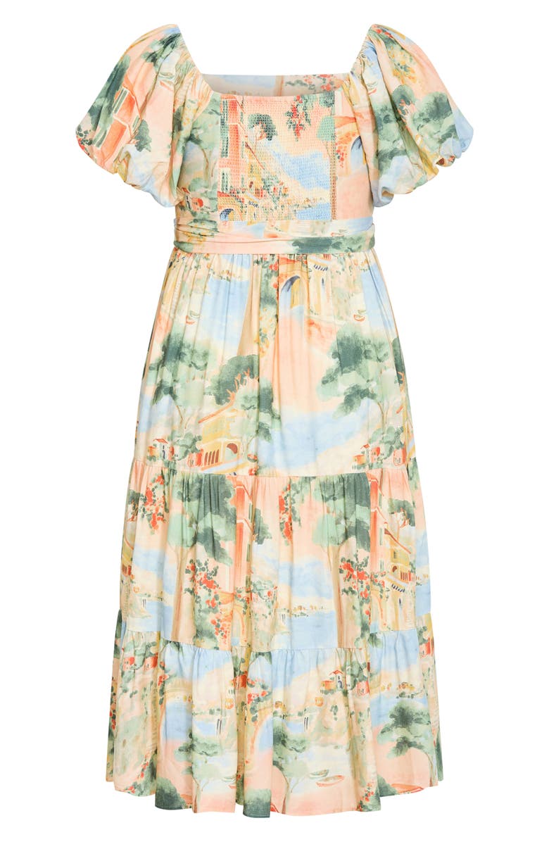 City Chic Laurena Floral Puff Sleeve Tie Belt Sundress, Alternate, color, 
