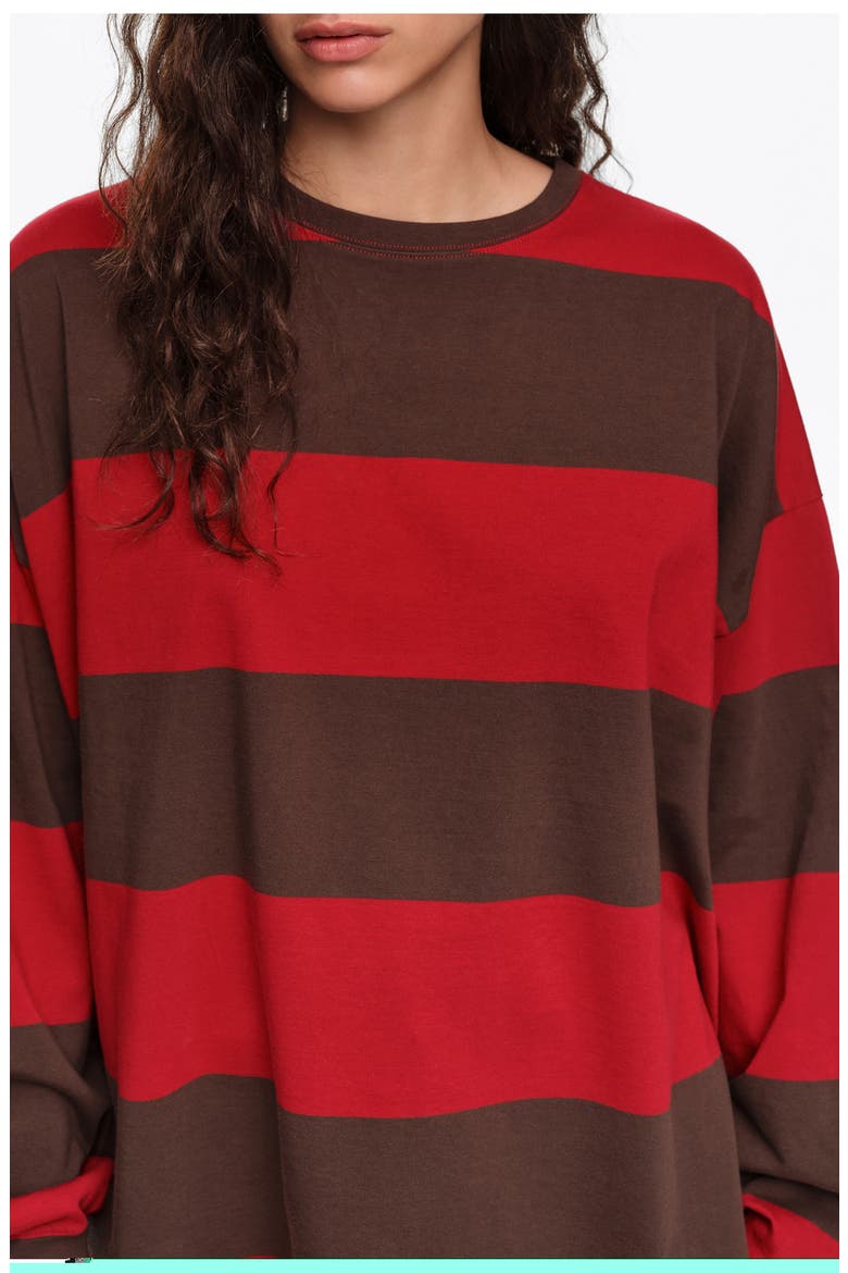 Oversize Striped Long T-shirt, Alternate, color, RED